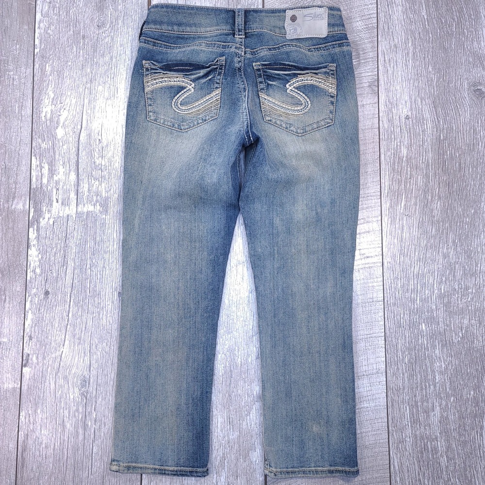 Silver Jeans Suki Capri Women Size 27 Blue Light Denim Mid Rise Embroidered
